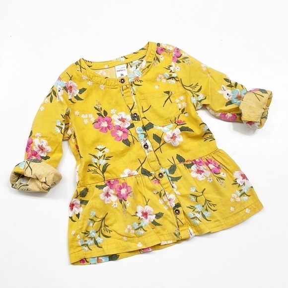 Carter's toddler girls yellow floral print button down top - Picture 1 of 4